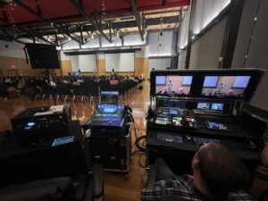 video production rack in situ. PTZ, and live stream